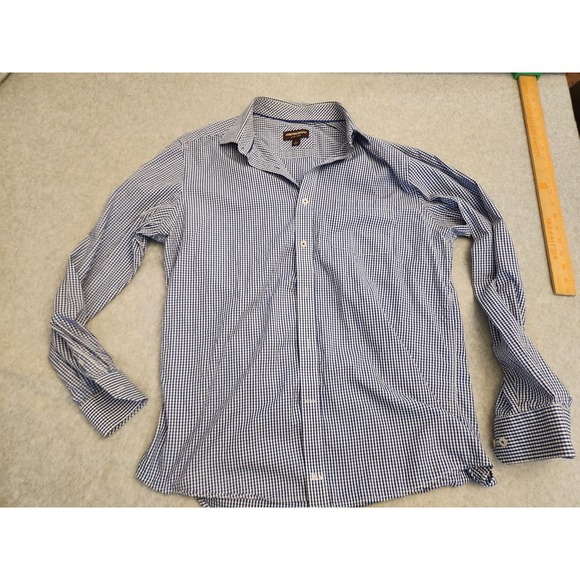 Johnston & Murphy Shirt Mens Large Blue White Gingham Button Down J&M Logo - Picture 1 of 13